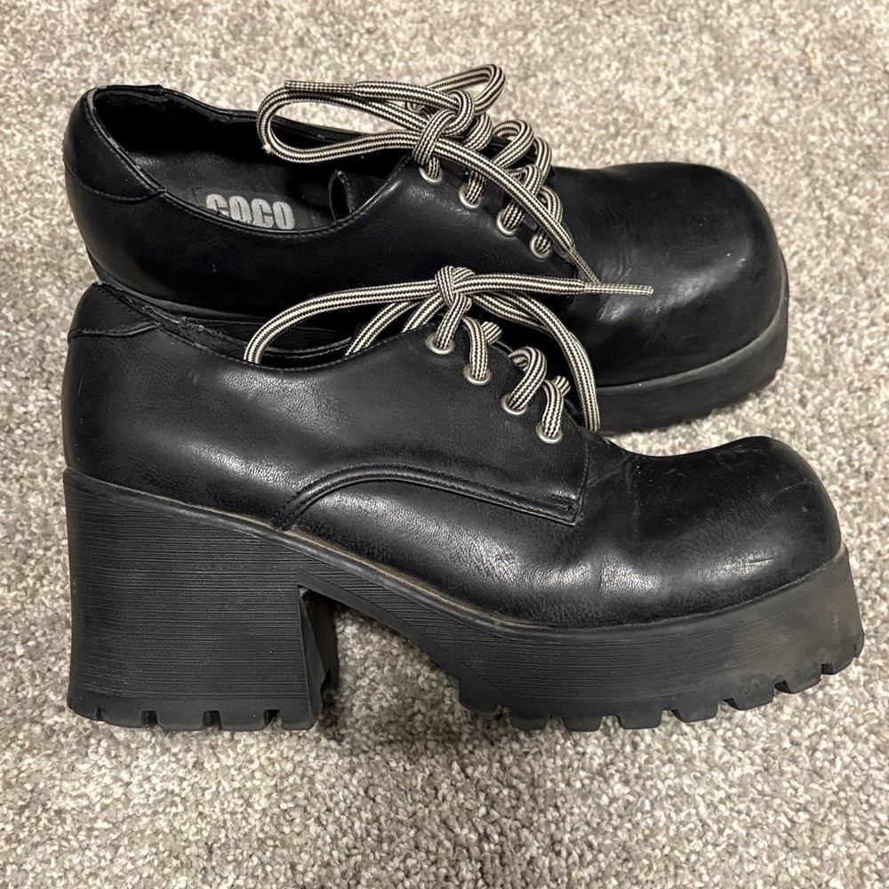 Y2K COCO Blue Black Chunky Platform Shoes